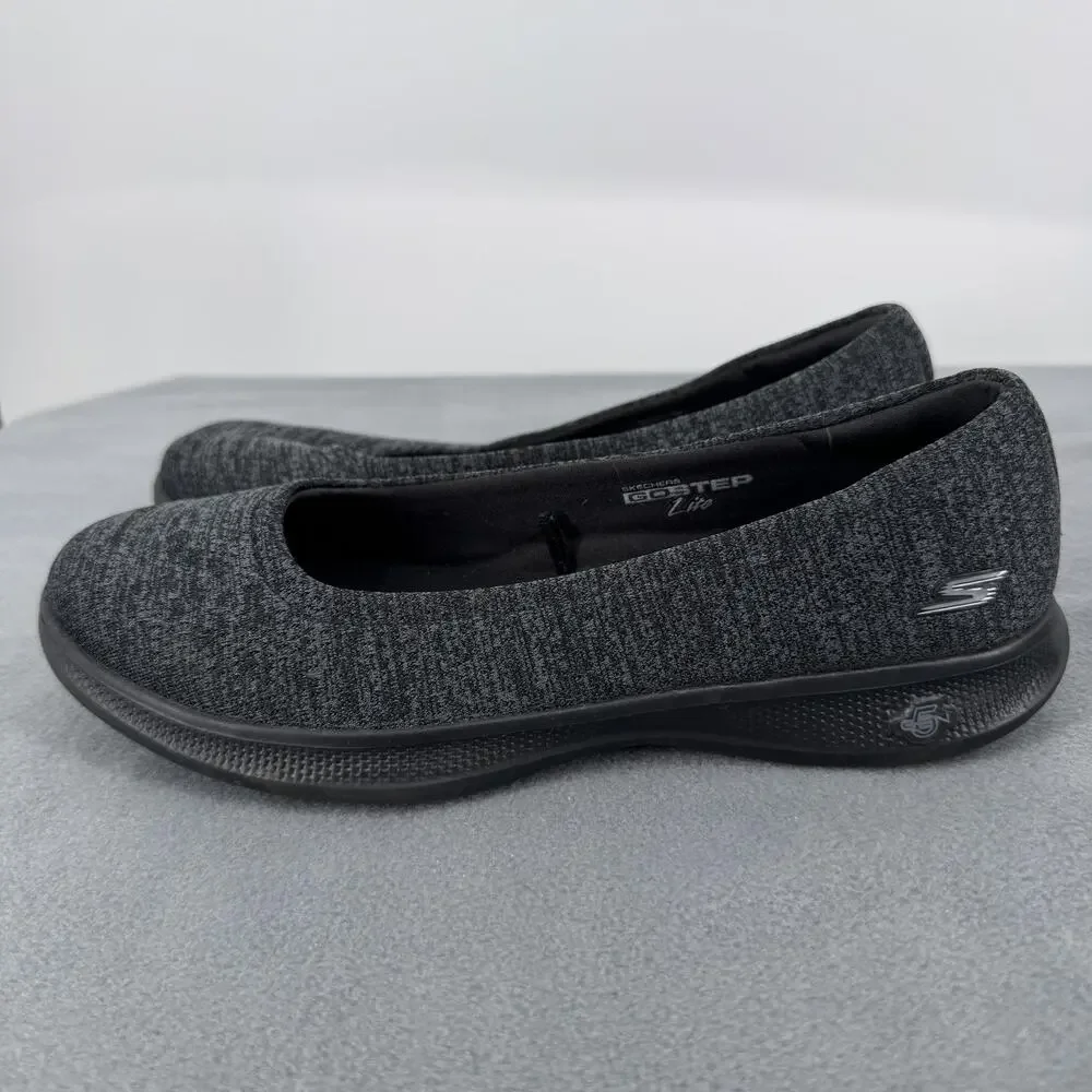 Skechers Go Step Lite 14479 Womens 6.5 Black Gray‎ Ballet Flats Slip On Shoes
